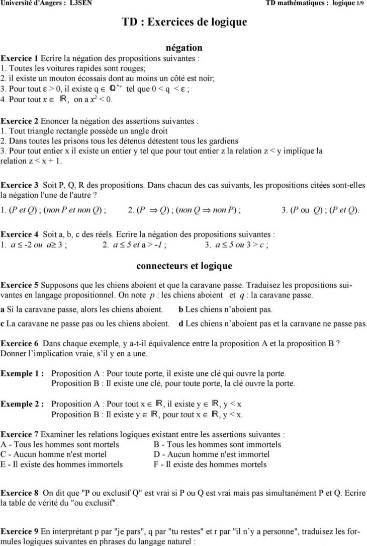 Td : Exercices De Logique – Pdf Téléchargement Gratuit dedans Exercice De Logique Gratuit