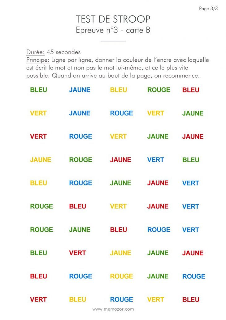 Test De Stroop À Imprimer (Pdf) – Liste De Couleurs Et Mots à Feuille De Couleur A Imprimer Gratuit