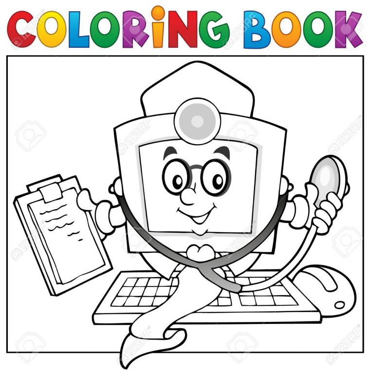 Thème De Médecin De L'ordinateur De Livre De Coloriage concernant Dessin À Colorier Sur L Ordinateur