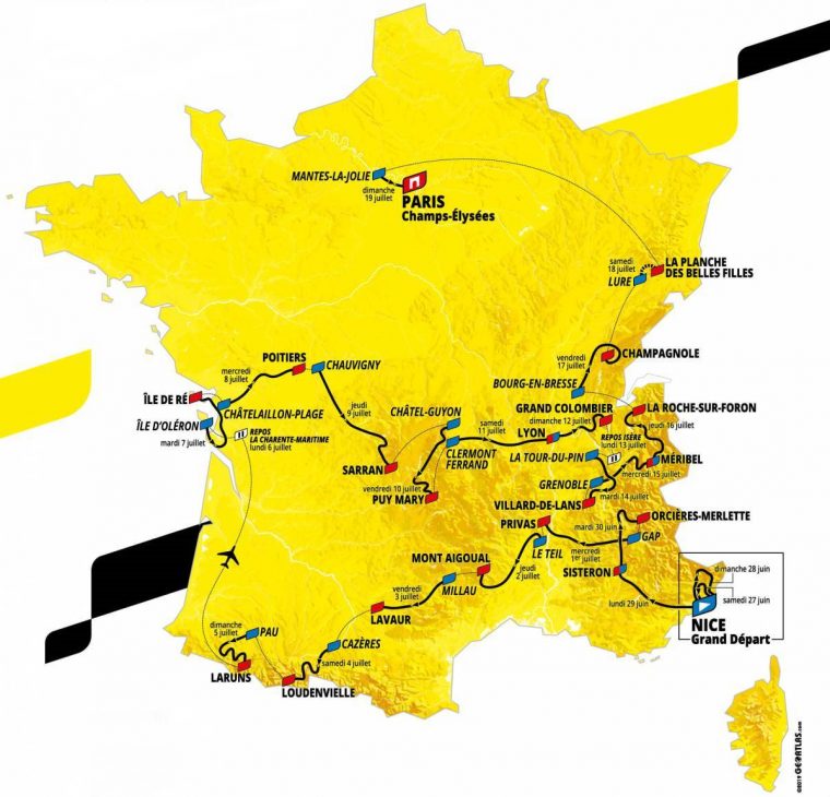 Tour De France 2020 – Parcours Détaillé Carte Profil Villes encequiconcerne Carte Des Villes De France Détaillée