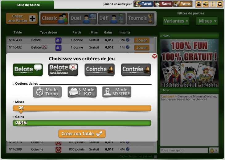 Tous Les Modes De Jeux : Belote, Sans Annonce, Coinche encequiconcerne Jeux Gratuits En Ligne Sans Inscription Et Sans Telechargement