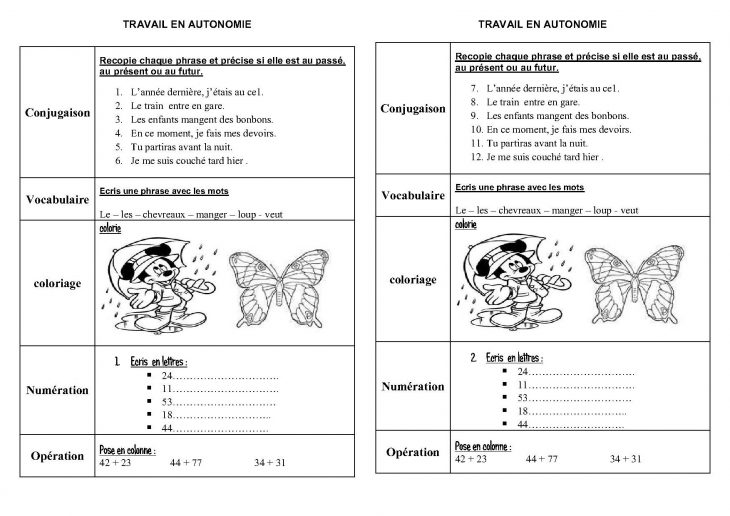 Travail En Autonomie Ce1,ce2,cm1,cm2,numération,conjugaison destiné Fiche De Français Ce2