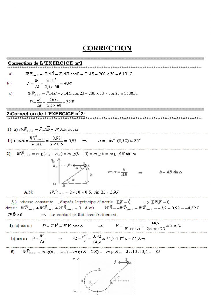 Travail Et Puissance D'une Force – Corrigé Série D'exercices encequiconcerne Exercice De Math Sur Les Puissances