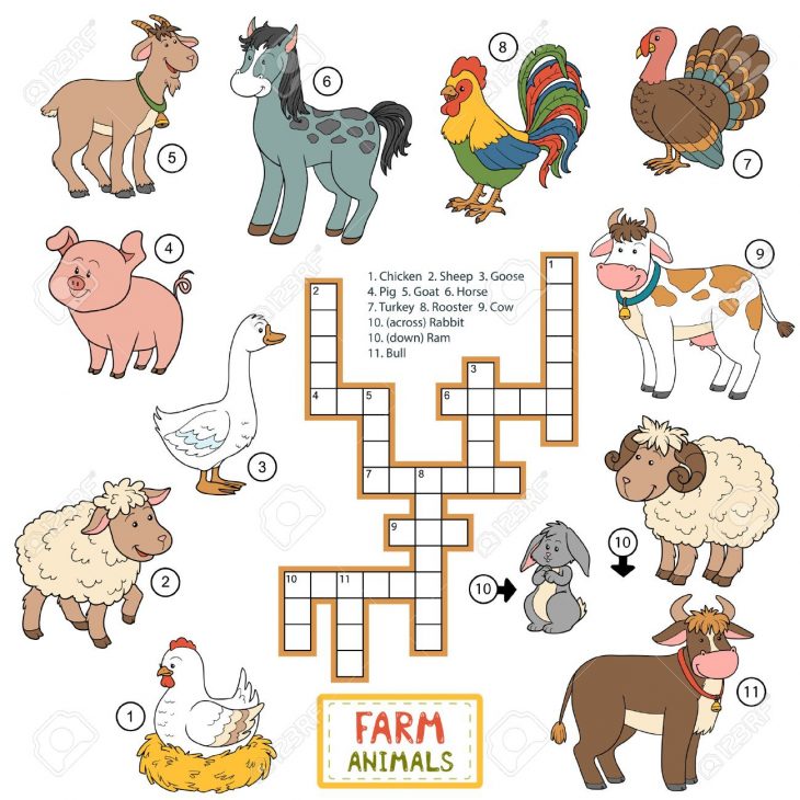 Vecteur Couleur Des Mots Croisés, Jeu De L'éducation Pour Les Enfants Sur  Les Animaux De La Ferme intérieur Jeu Sur Les Animaux De La Ferme