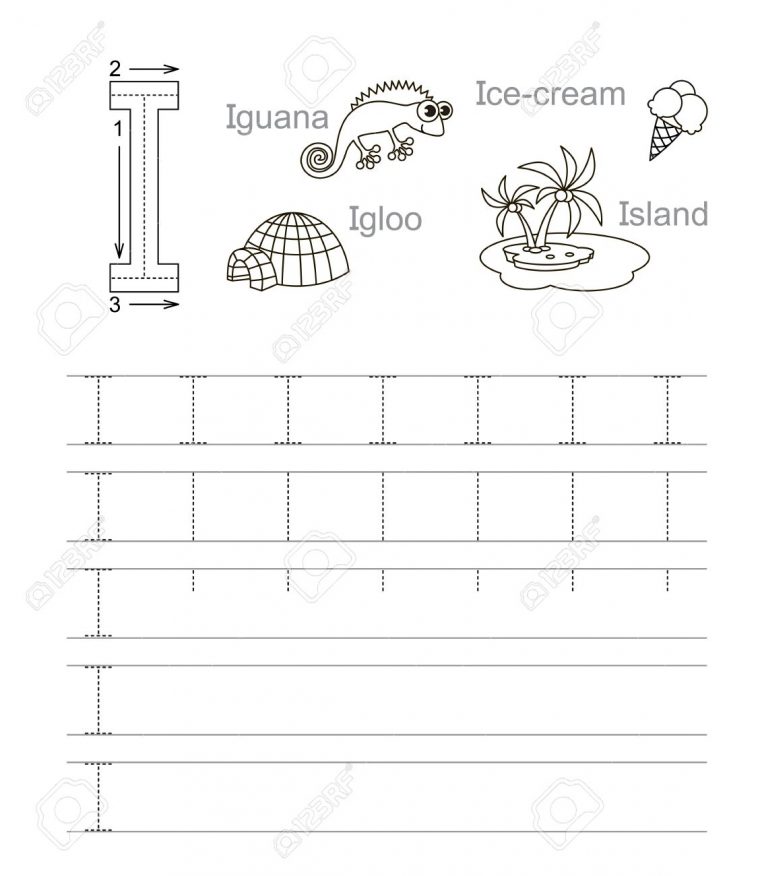 Vecteur Exercice Illustré Alphabet. Apprenez Écriture. Tracing Feuille De  Calcul Pour La Lettre I. Page À Coloré. serapportantà Exercice Sur L Alphabet