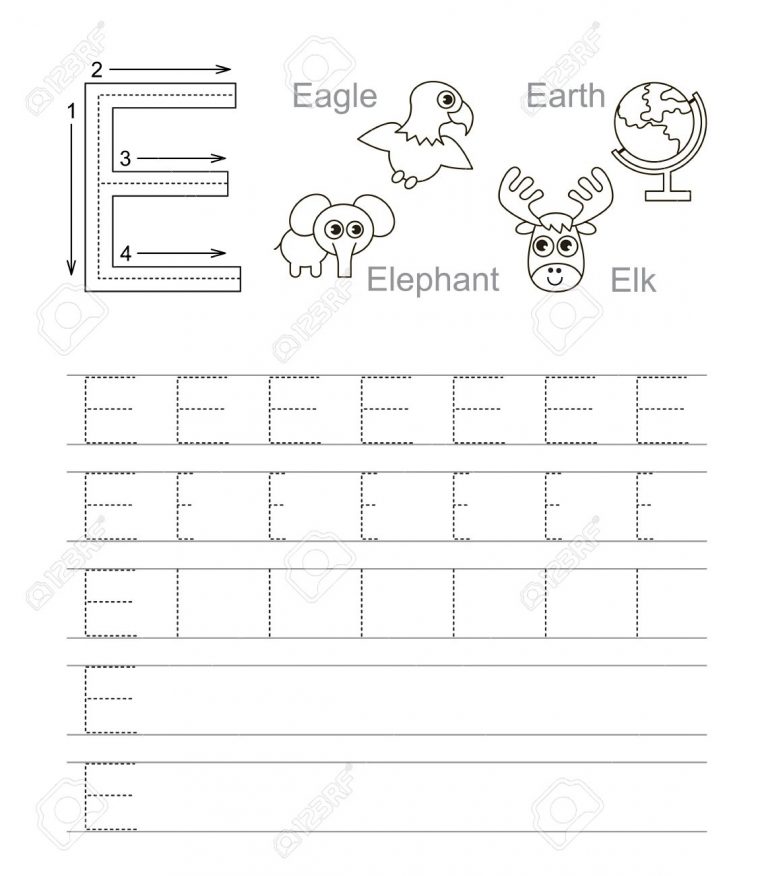 Vector Exercice Illustré Alphabet. Apprenez L'écriture. Feuille De Suivi  Pour La Lettre E. Page À Colorer. avec Exercice Sur L Alphabet