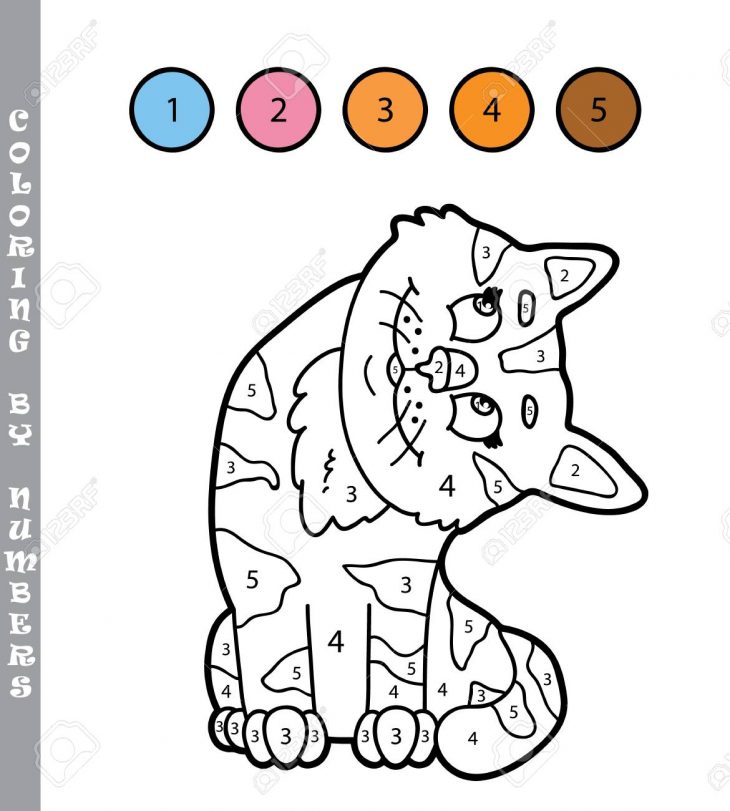 Vector Illustration Coloriage Par Numéros Jeu Éducatif Avec Personnage De  Chat De Dessin Animé Pour Les Enfants pour Jeux De Dessin De Chat