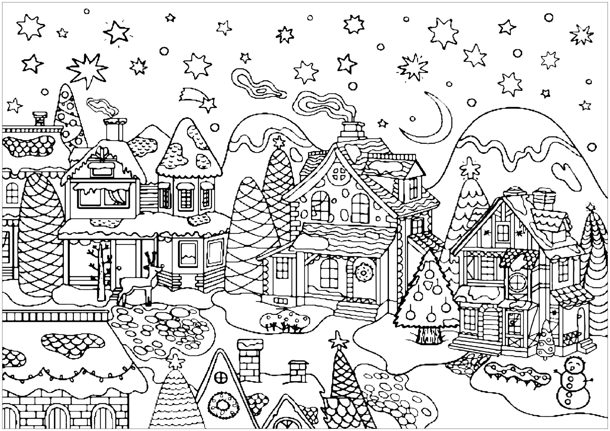 Village De Noël - Noël - Coloriages Difficiles Pour Adultes intérieur Coloriage Village De Noel 