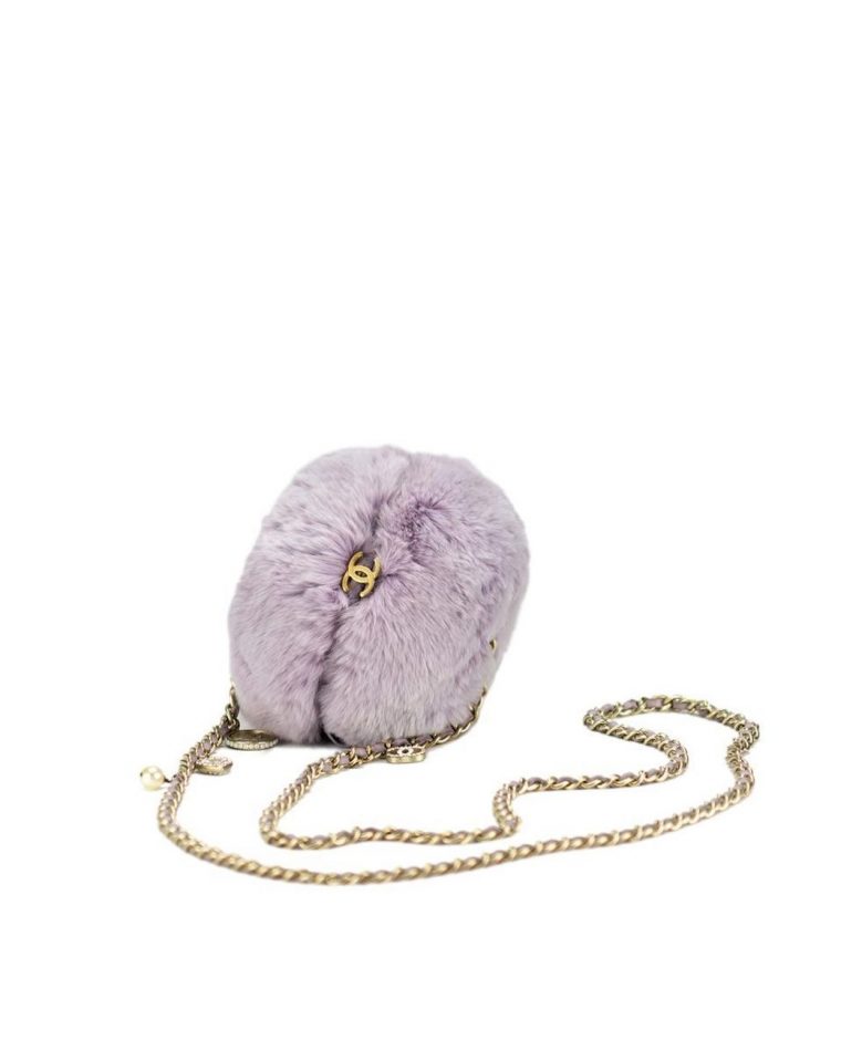 Women's Crossbody Lapin Ball Mini Minaudiere Purple Lilac Fur Clutch avec Lapin Lulu