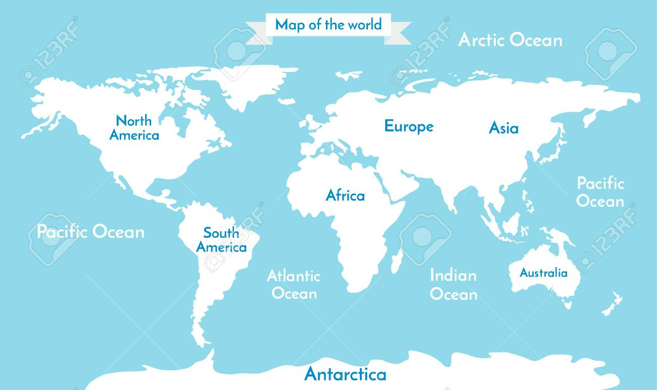 World Map. Vector Illustration With The Inscription Of The Oceans.. tout Carte Du Monde Avec Continent