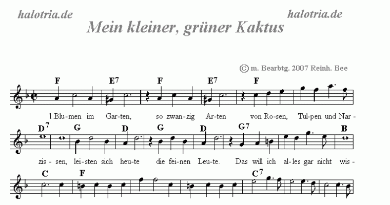 mein kleiner grüner kaktus text deutsch