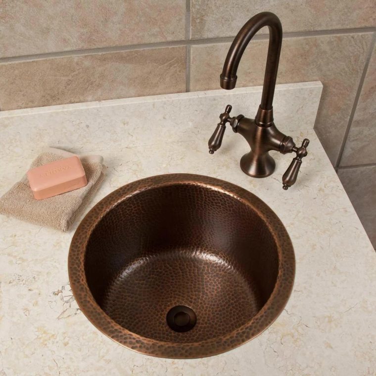 14" Girard Hammered Copper Drum Sink With Flat Bottom tout Hammered Undermount Kitchen Sink