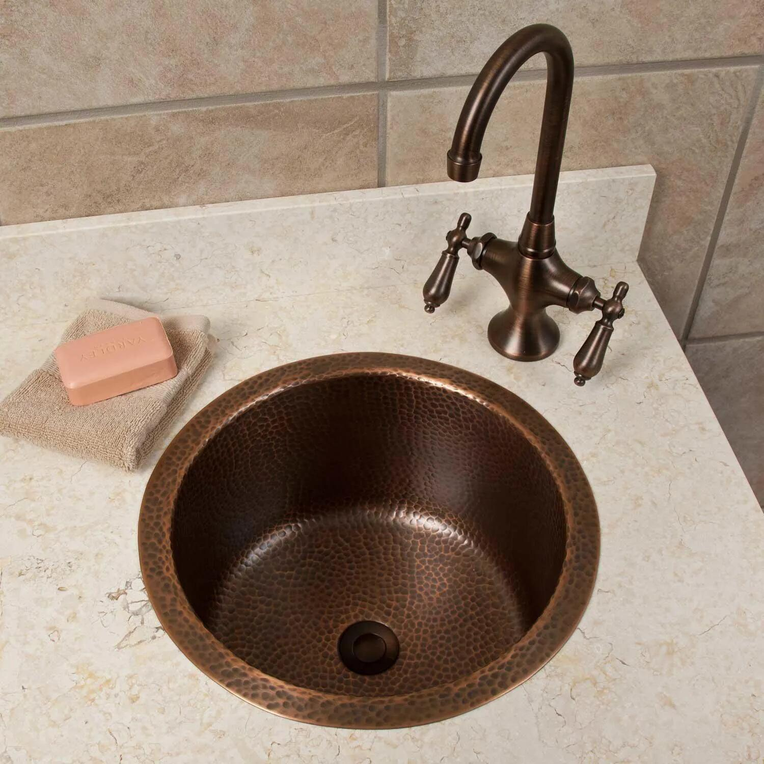 14&amp;quot; Girard Hammered Copper Drum Sink With Flat Bottom tout Hammered Undermount Kitchen Sink 