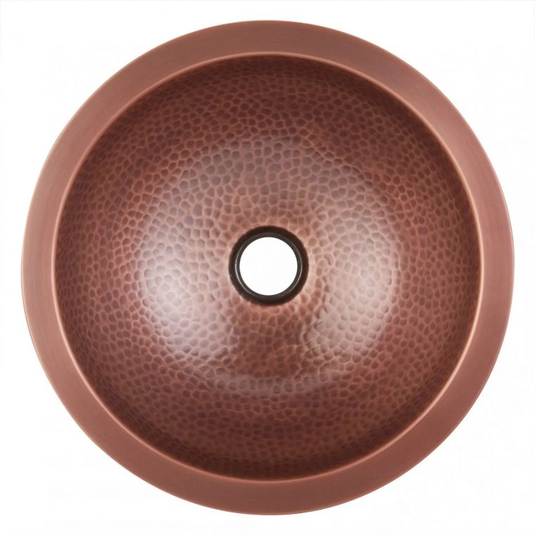 14" Rozel Undermount Round Hammered Copper Sink – Bathroom à Hammered Copper Undermount Sink