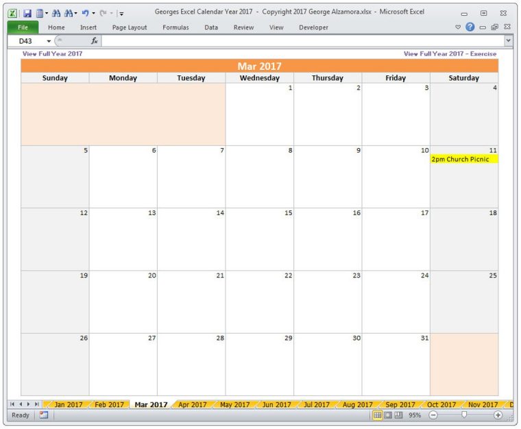 2017 Excel Calendar Template 2017 Calendrier Mensuel Et à Calendrier Excel 2017