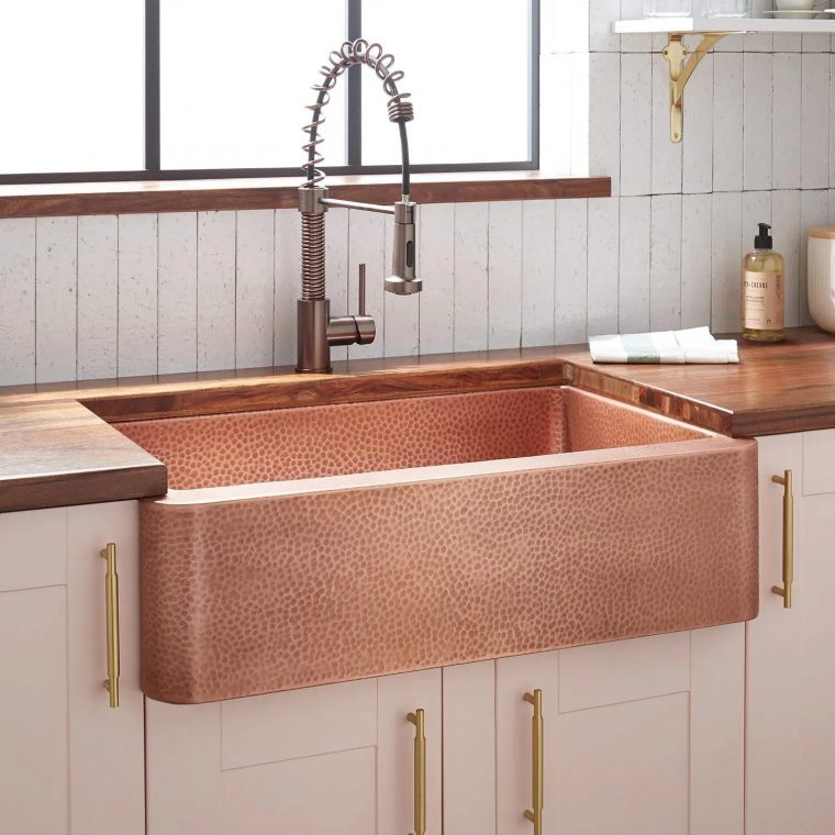 33" Fiona Hammered Copper Farmhouse Sink – Kitchen tout Hammered Stainless Steel Farmhouse Sink