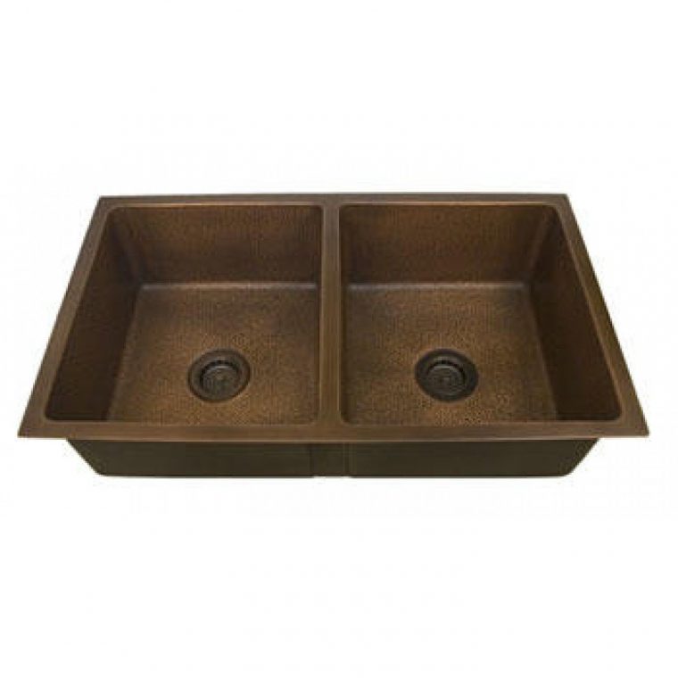 36" Bristol Double-Bowl Hammered Copper Undermount Sink tout Hammered Copper Undermount Kitchen Sink