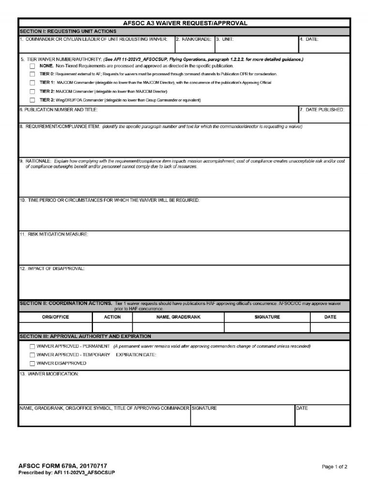 Afsoc Form 679A Download Fillable Pdf Or Fill Online Afsoc à 601 Waiver Approval Rate 2017