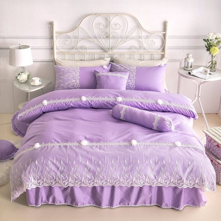 Amethyst Purple Applique Embroidered Floral Victorian Lace intérieur Simply Shabby Chic Bedding