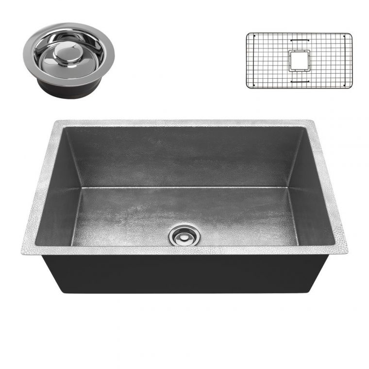 Anzzi Tereus Hammered Nickel Copper 30 In. 0-Hole Single serapportantà Hammered Undermount Kitchen Sink