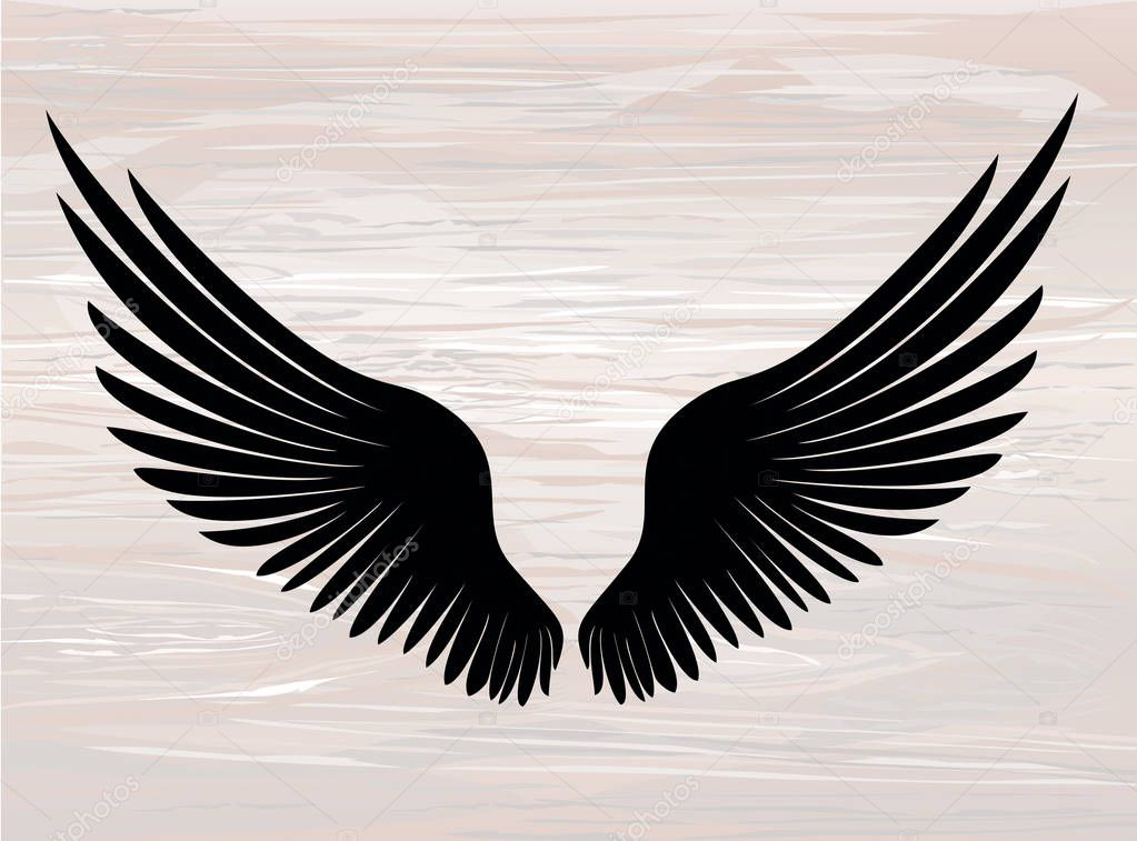 Black Silhouette Wings. Vector Illustration On Wooden intérieur Wings Vector 