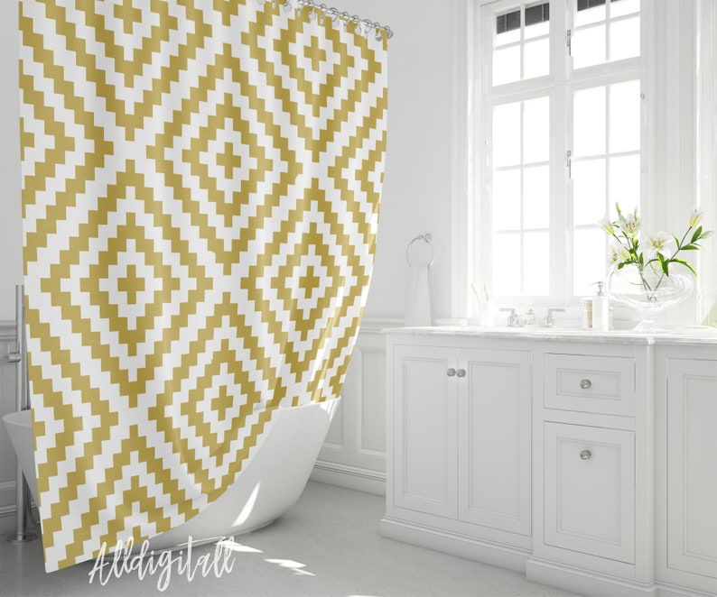 Bohemian Shower Curtain Mustard Yellow Bathroom Decor Boho destiné Mustard Bathroom Accessories 