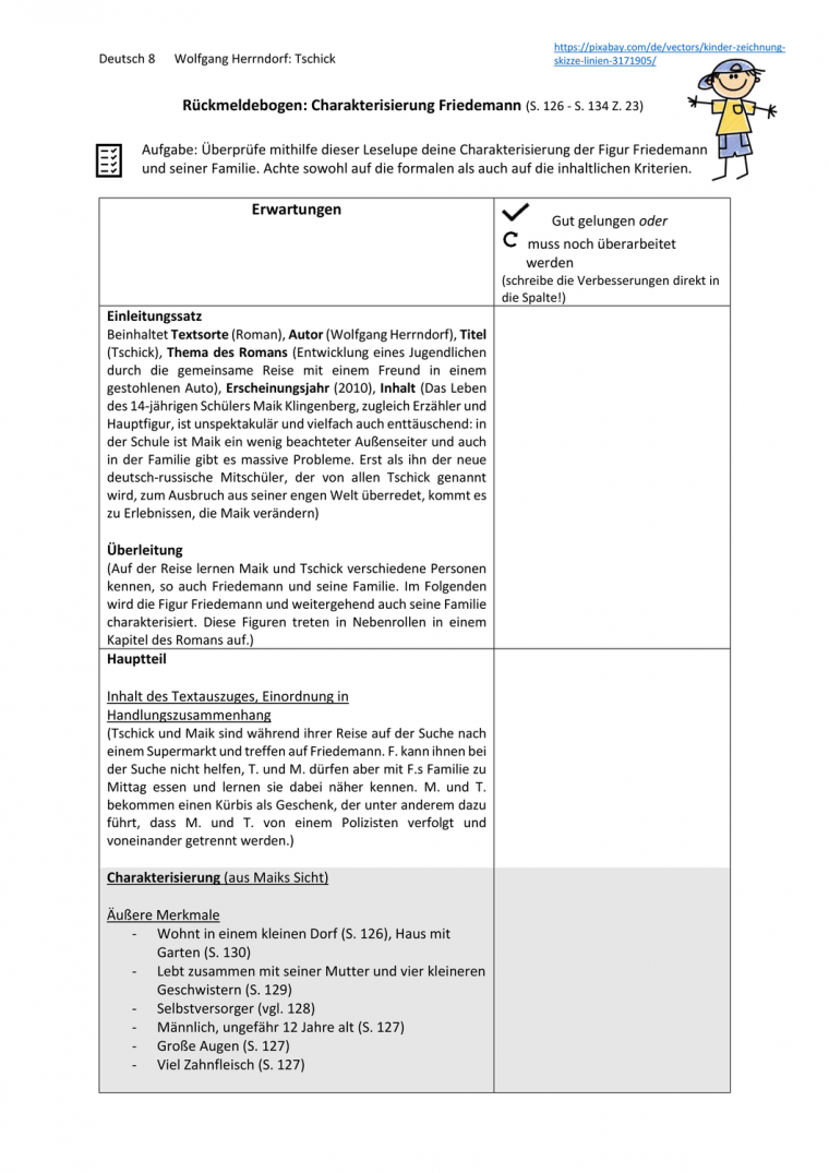 tschick inhaltsangabe klassenarbeit