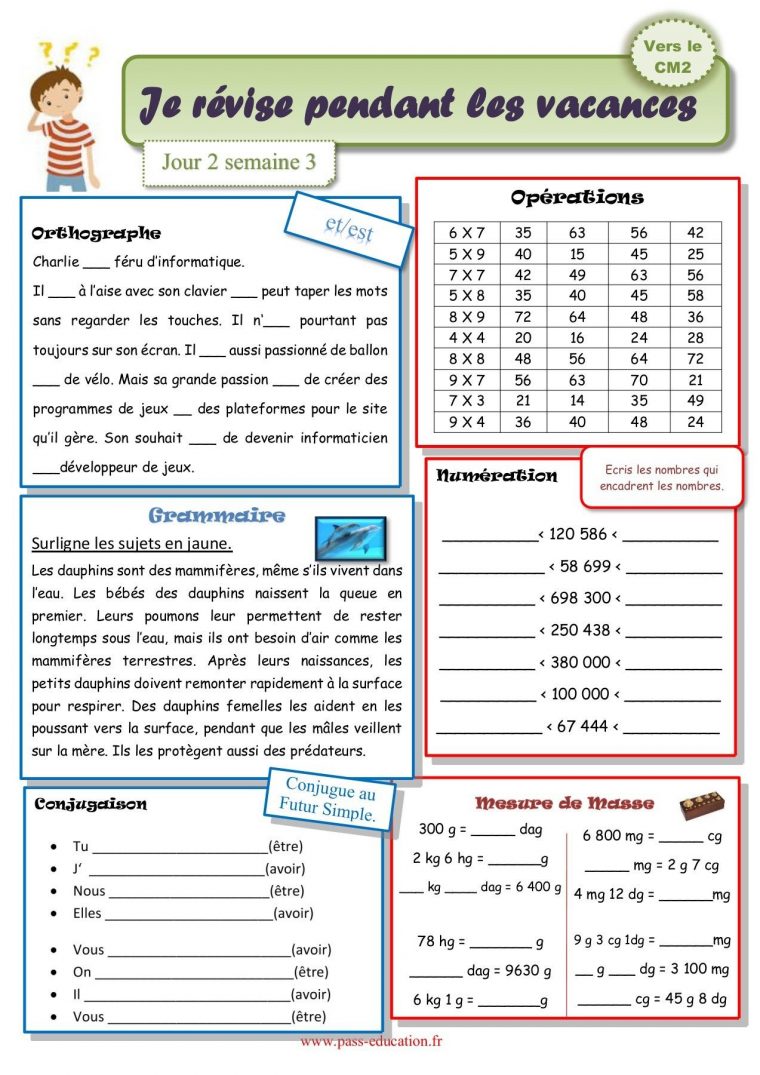 Cahier De Vacances Gratuit À Imprimer – Cm1 Vers Le Cm2 intérieur Cahier De Vacances Ce2 Vers Cm1 A Imprimer