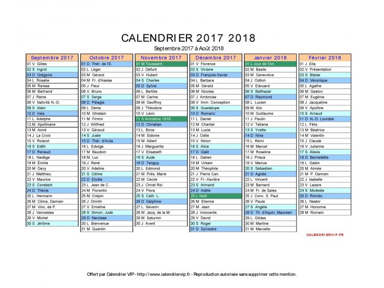 Calendrier 2017 2018 À Imprimer Gratuit En Pdf Et Excel pour Calendrier 2017 Excel