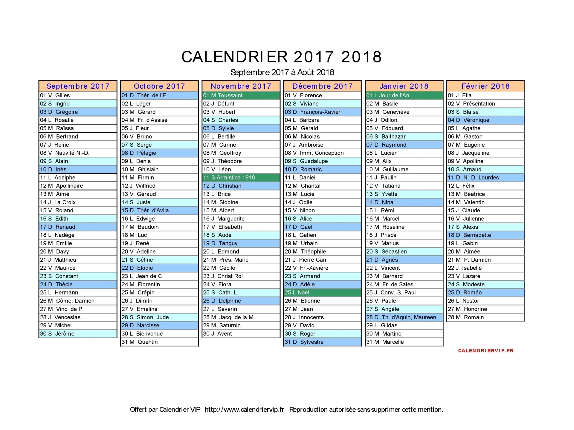 Calendrier 2017 2018 À Imprimer Gratuit En Pdf Et Excel pour Calendrier 2017 Excel 