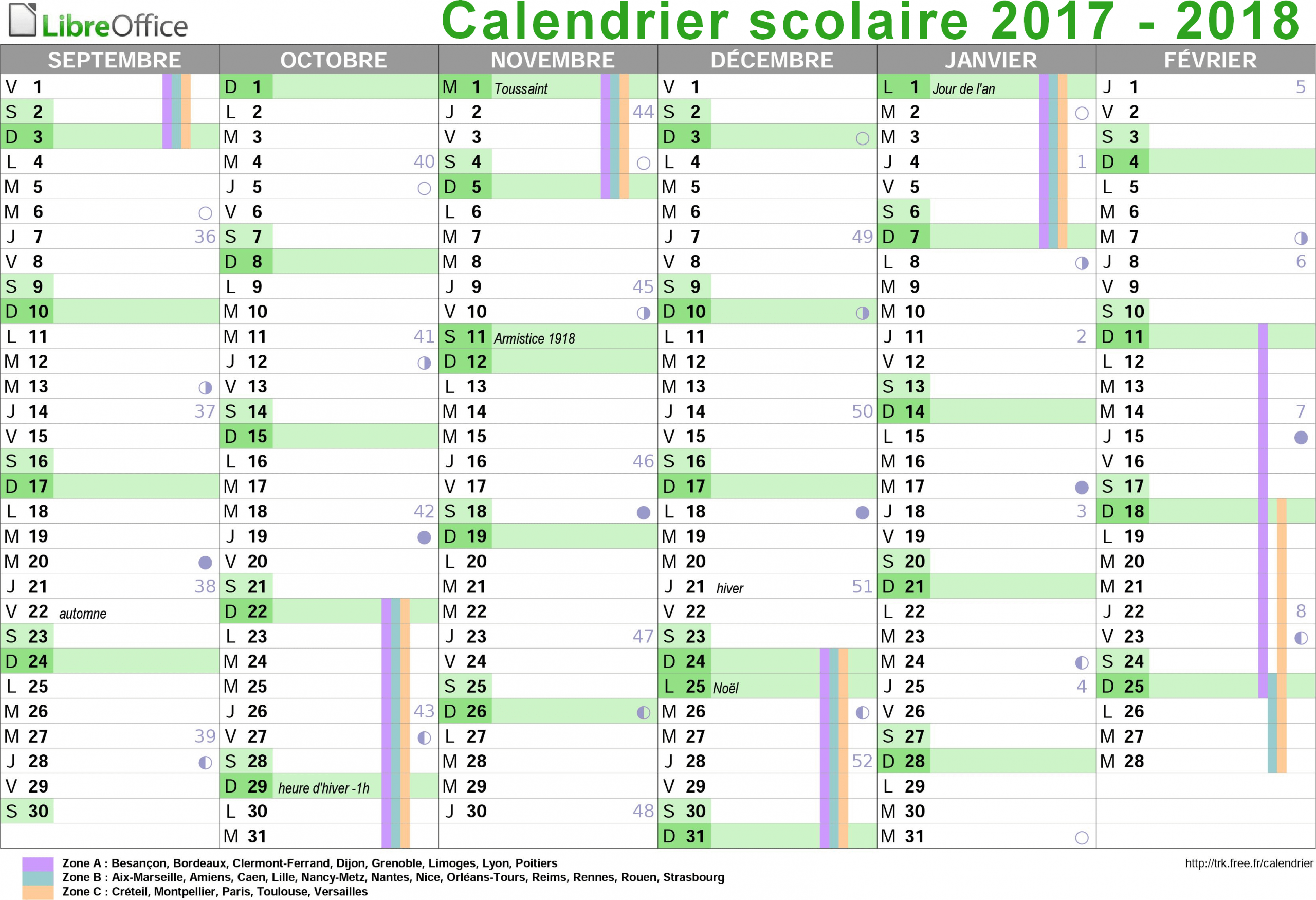 Calendrier 2017-2018 À Imprimer : Jours Fériés - Vacances concernant Calendrier Excel 2017