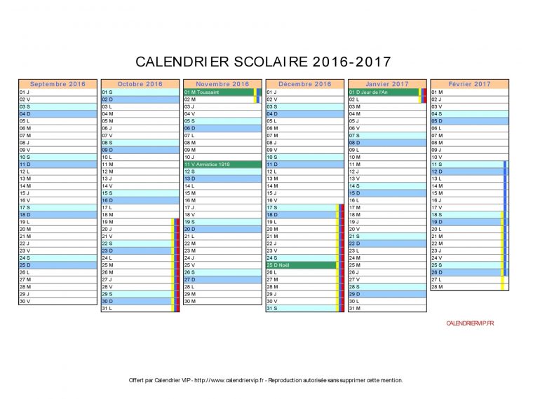 Calendrier Scolaire 2017 À Imprimer Gratuit En Pdf Et Excel avec Calendrier Excel 2017