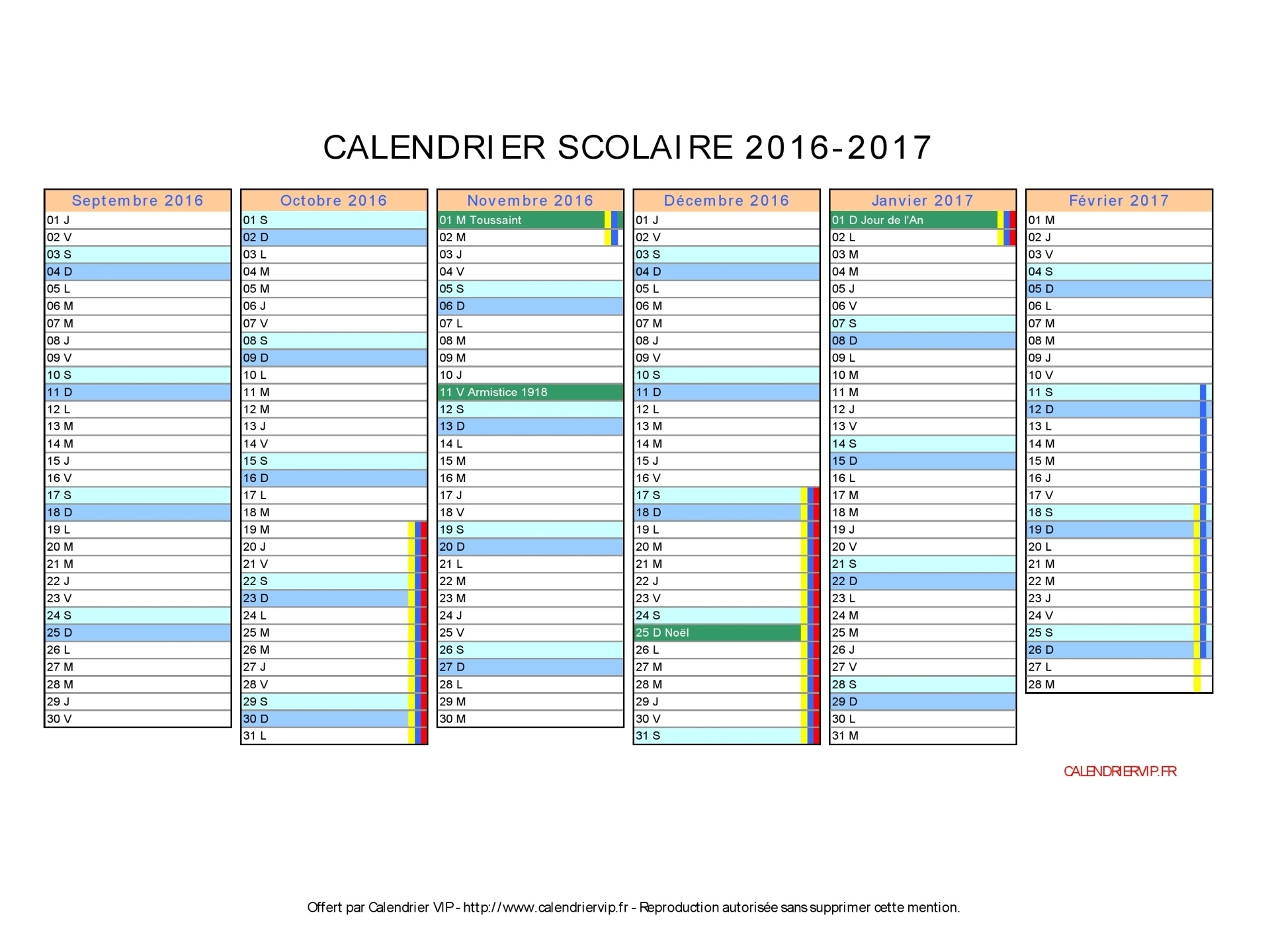 Calendrier Scolaire 2017 À Imprimer Gratuit En Pdf Et Excel avec Calendrier Excel 2017 