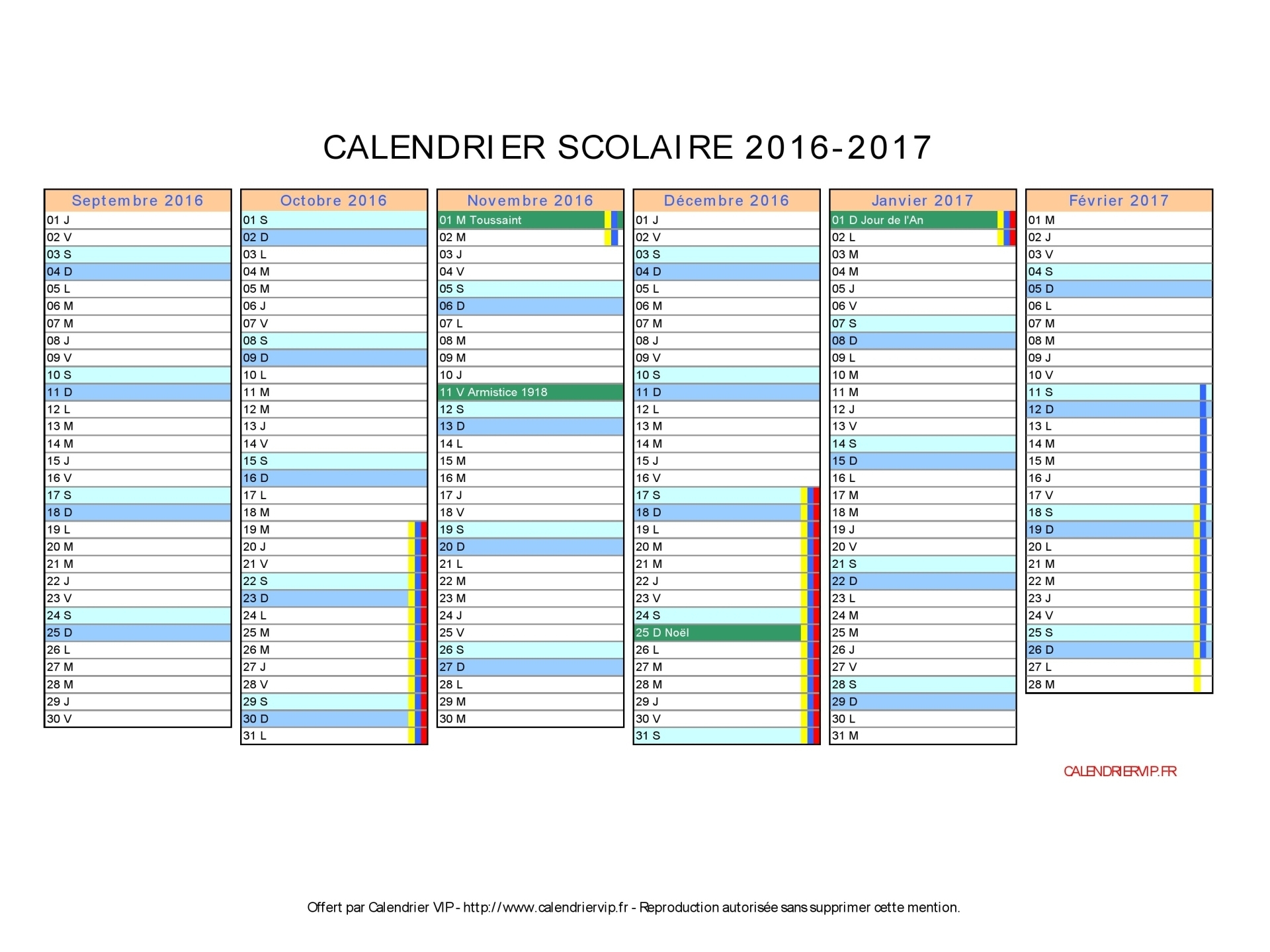 Calendrier Scolaire 2017 À Imprimer Gratuit En Pdf Et Excel serapportantà Calendrier 2017 Excel 