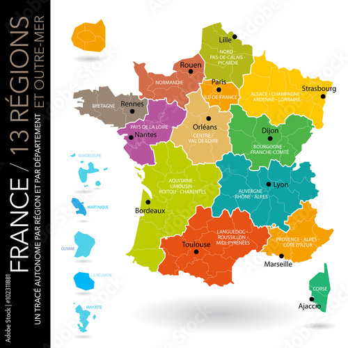 Carte De France 13 Régions (Carte Modifiable) Vecteur intérieur Plan Des Régions De France
