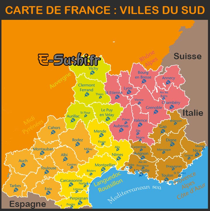Carte De France Villes Du Sud  My Blog avec Carte Sud Est De France 