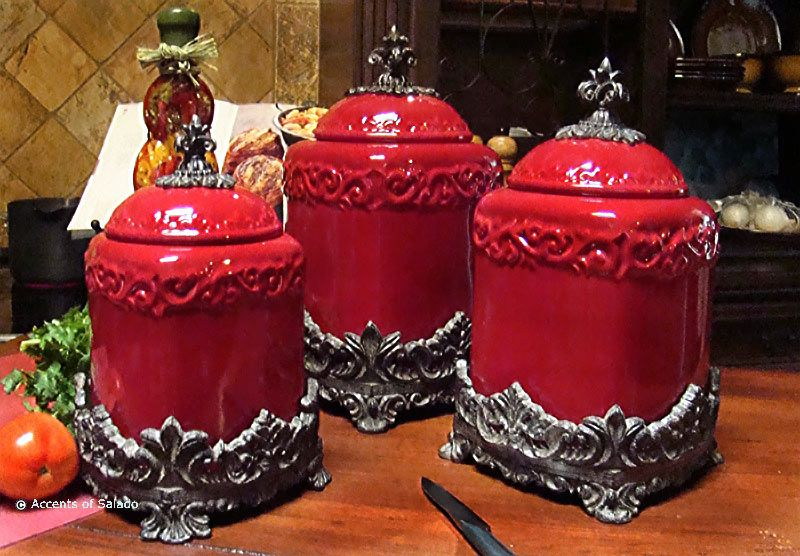 Ceramic Canister Sets For Kitchen Red  Kitchen Canister concernant Red Kitchen Canisters