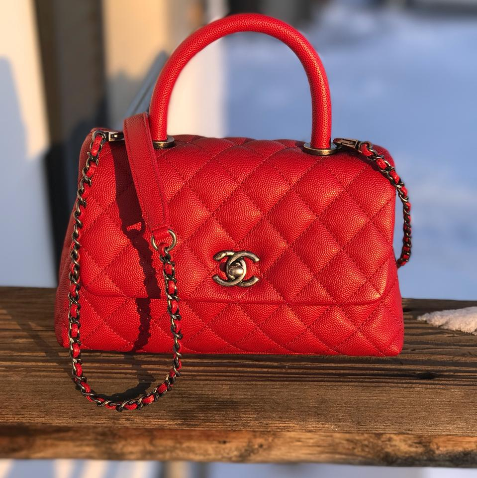 Chanel Flap With Top Handle Mini Coco Caviar Red Leather serapportantà Chanel Cocoon Bag