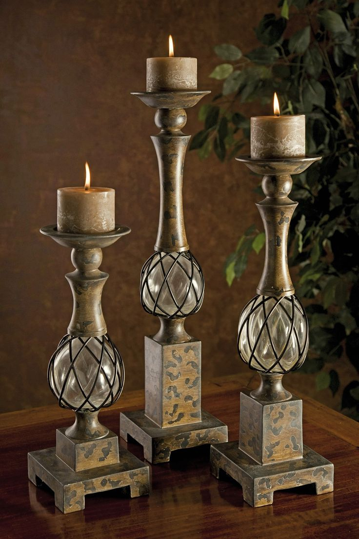 Cki Tuscany Blown Glass Candleholders - Set Of 3  Glass dedans Tuscan Style Candle Holders 