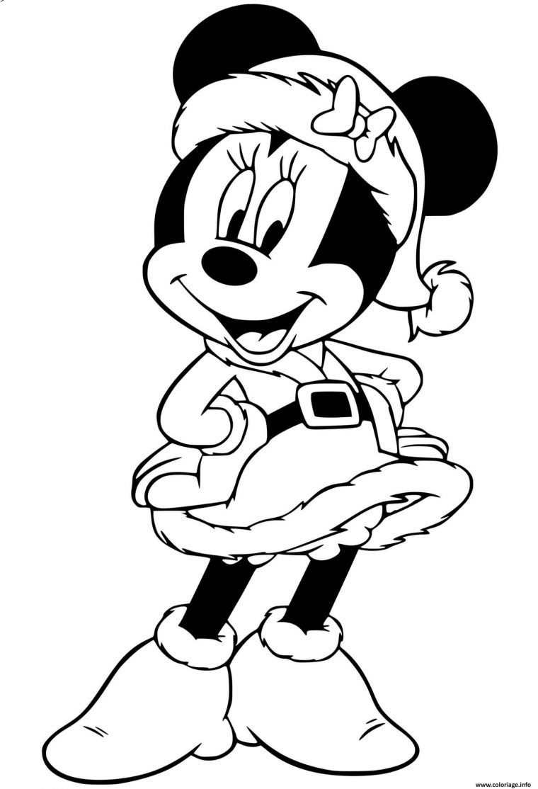 Coloriage Minnie Wearing Santa Hat Dessin Noel Disney À tout Dynseo Gratuit