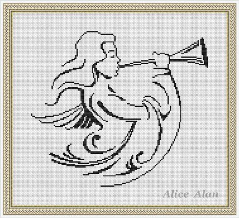 Cross Stitch Pattern Christmas Angel Trumpet Music Wings tout Angel Wings Cross Stitch Pattern