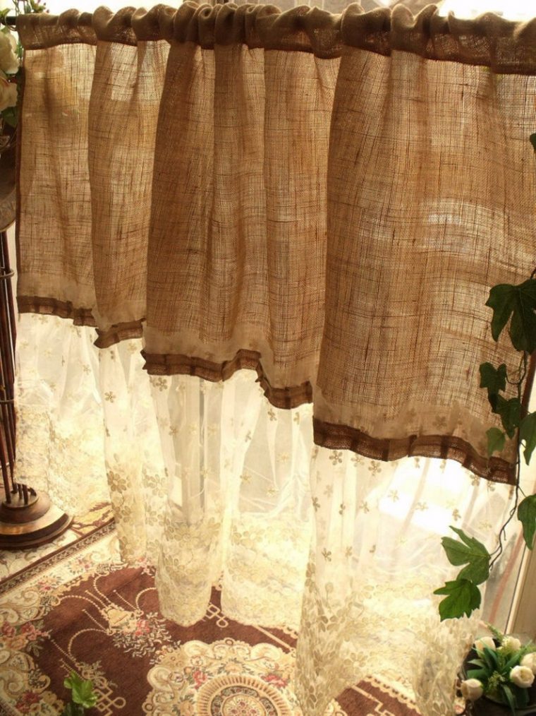 Custom Shabby French Country Chic Burlap Curtain Panel dedans Shabby Chic Curtains