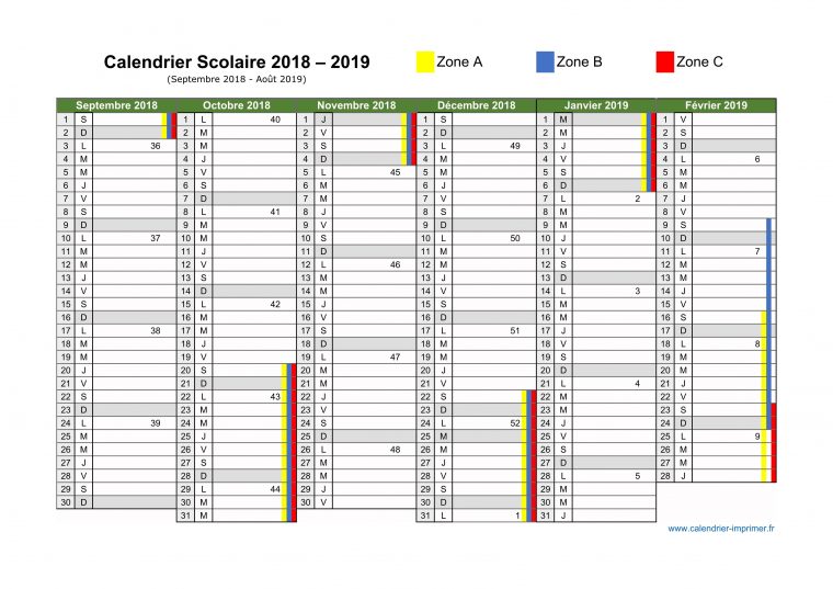 Dates Des Vacances Scolaires 2019 – Intérieur Calendrier concernant Calendrier 2017 À Imprimer Avec Vacances Scolaires