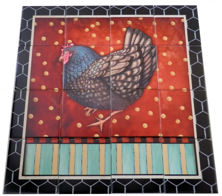 Decorative Tile With Roosters-Fancy Rooster 3-Tile Mural à Rooster Kitchen Tile