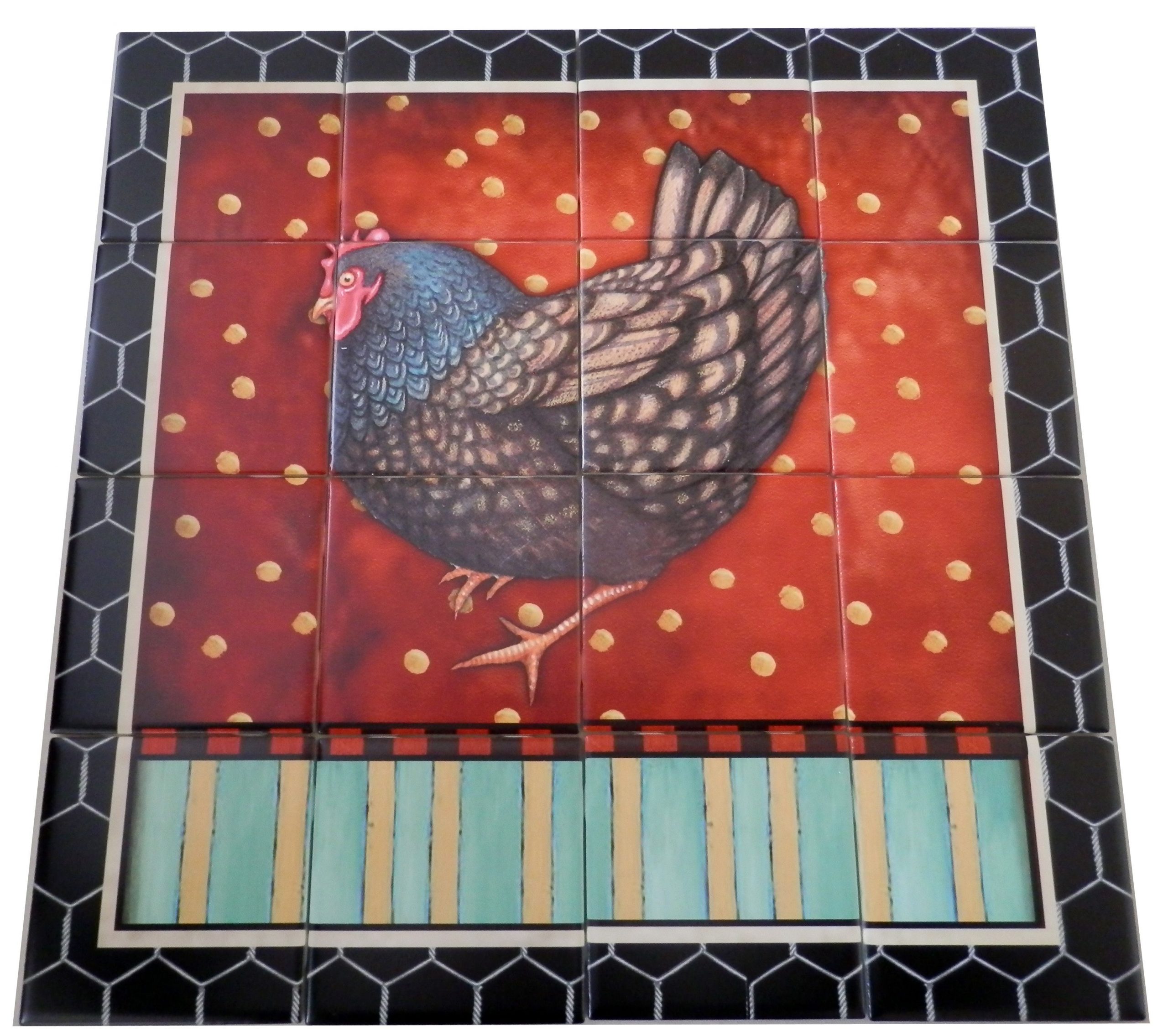 Decorative Tile With Roosters-Fancy Rooster 3-Tile Mural à Rooster Kitchen Tile 