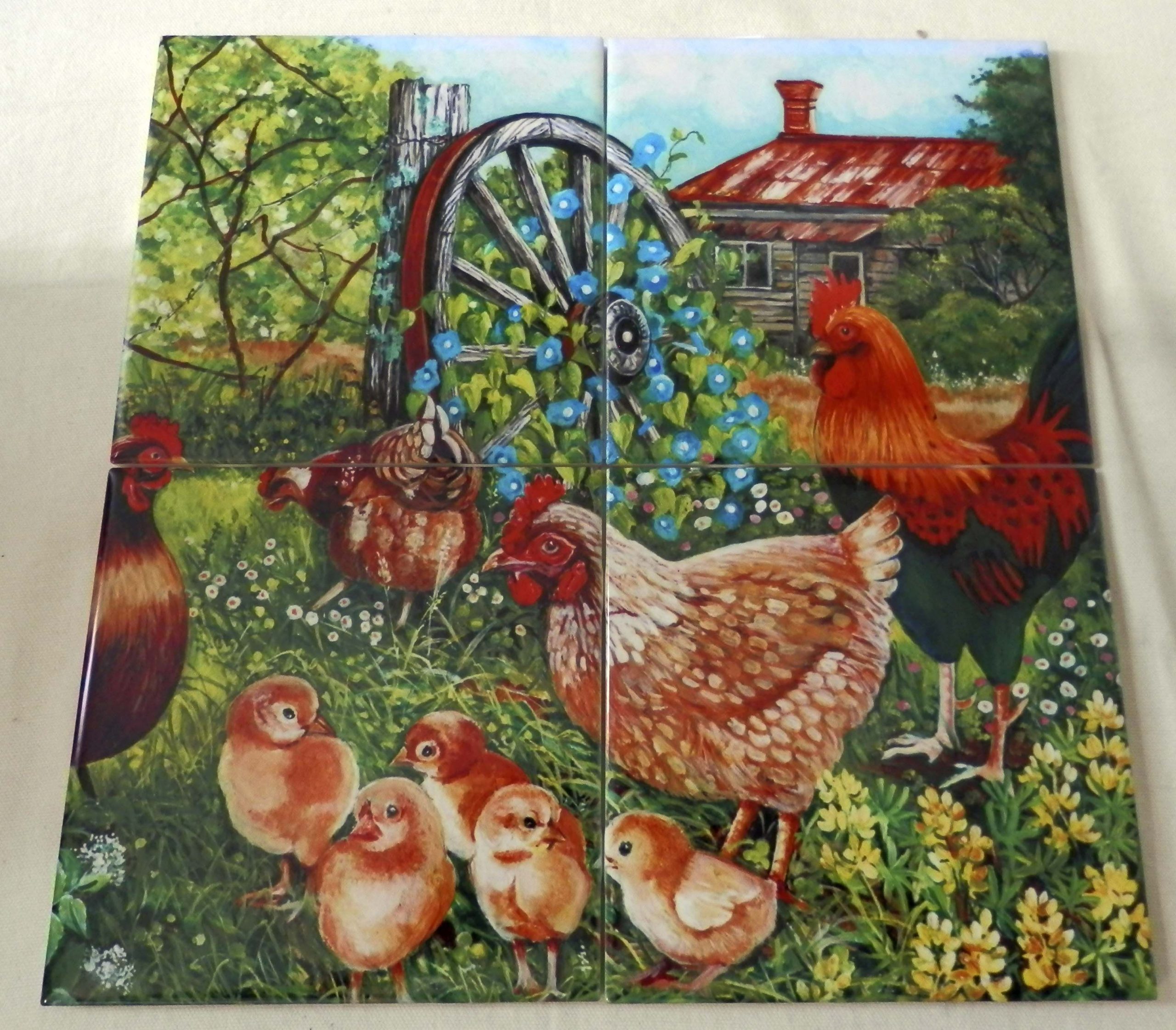 Decorative Tile With Roosters-Farmyard Family Ii-Tile pour Rooster Kitchen Tile 