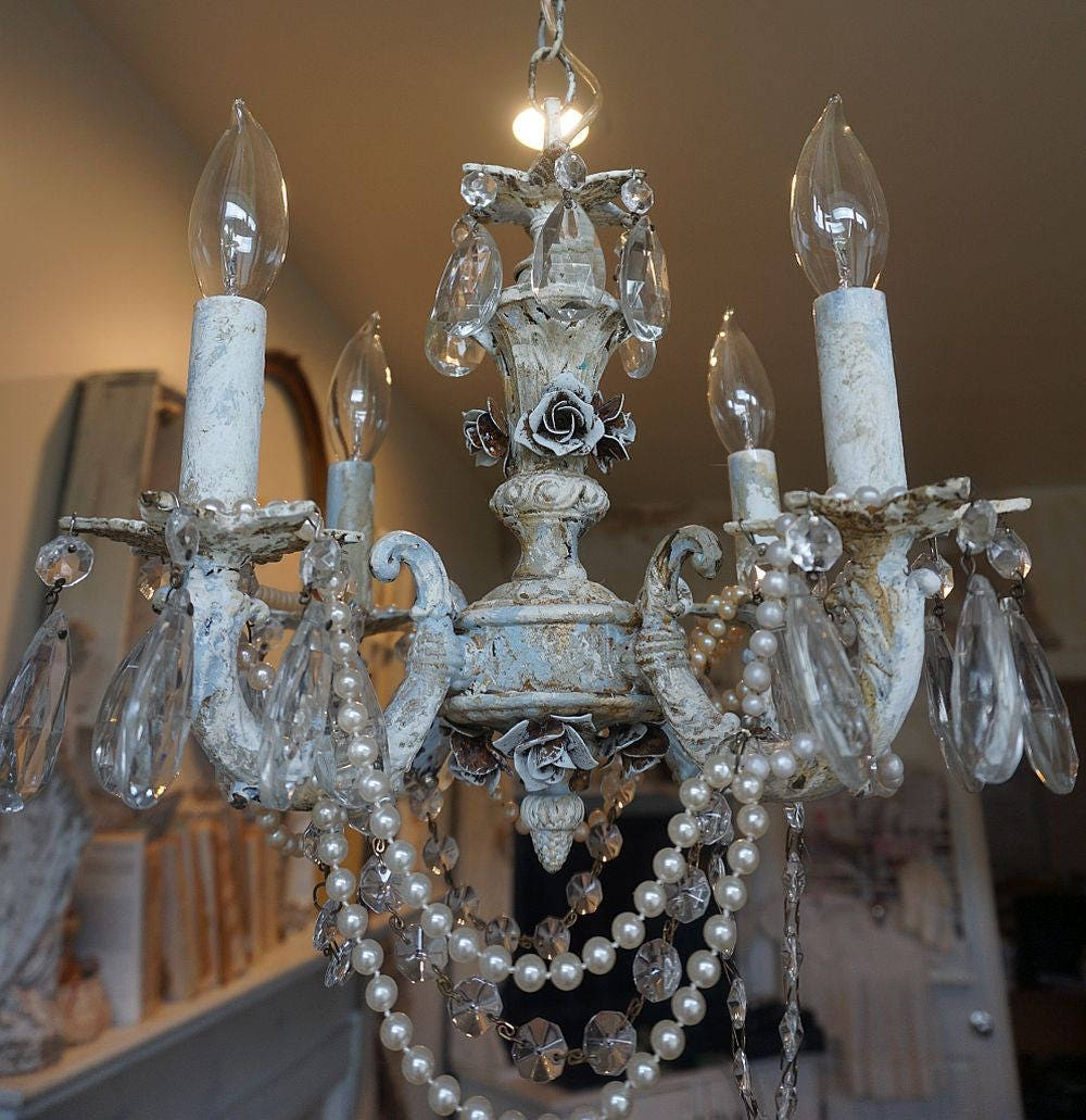 Distressed Shabby Chic Chandelier Lighting Roses Decor Rusty destiné Shabby Chic Chandeliers