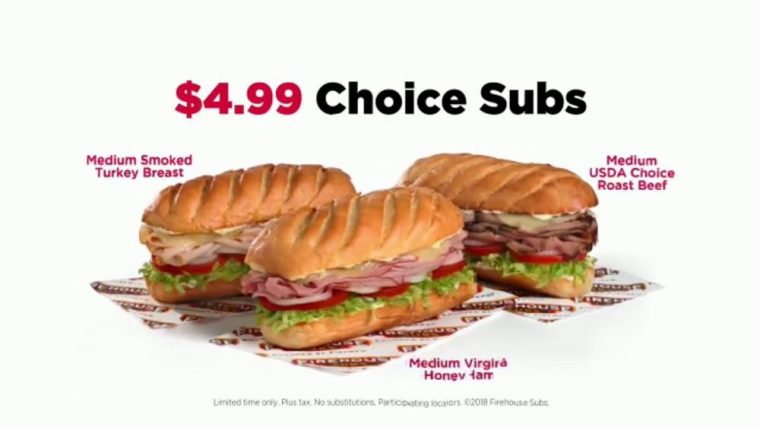 Firehouse $4.99 Choice Subs Tv Commercial, 'Equipment For encequiconcerne Firehouse Subs 860 Menu