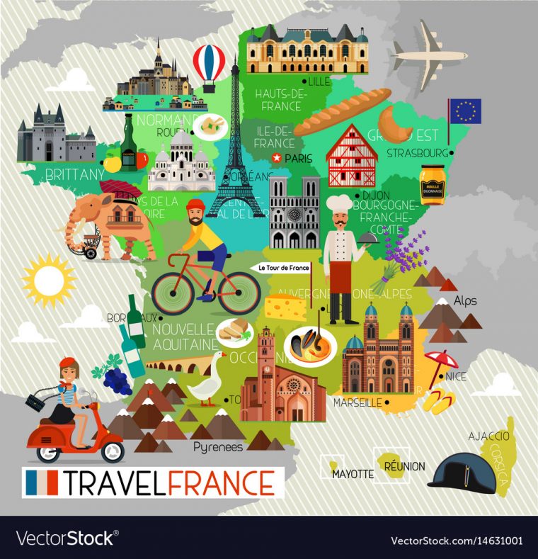 France Landmarks And Travel Map France Travel Vector Image à Carte France Vector