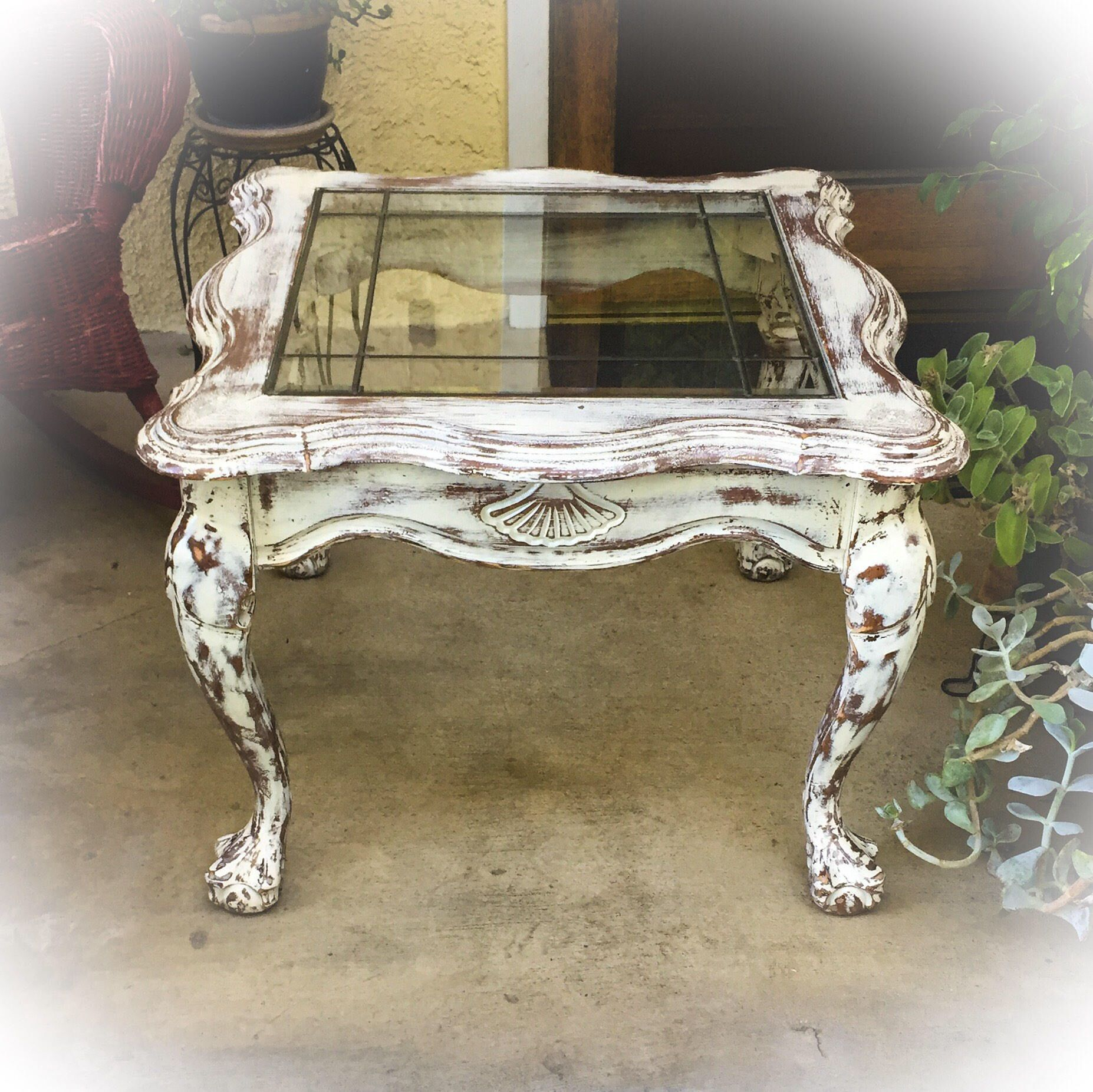 French Country, Antique, Side Table, Distressed, White concernant White French Country End Tables